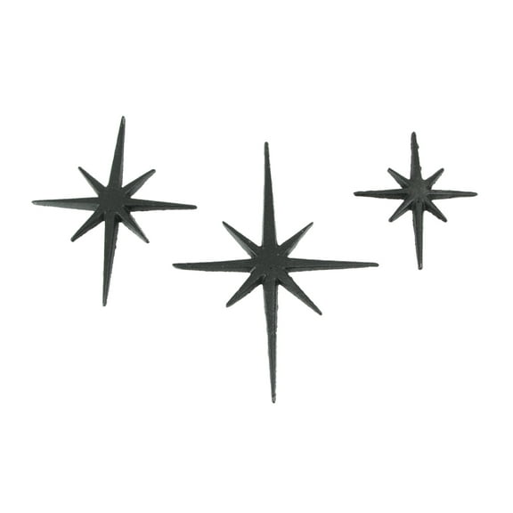 Zeckos Black Cast Iron 8 Point Starburst Wall Hanging 8.5 In Set of 3