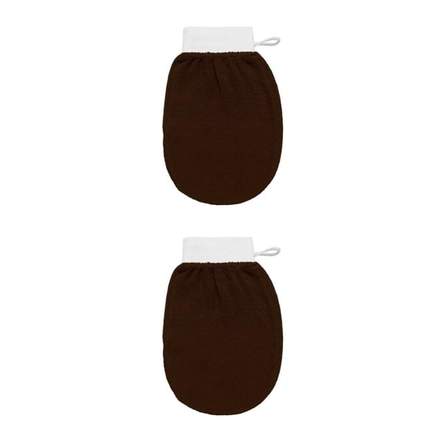 Vogacara Guante de limpieza portátil para baño, brazo, pierna, espalda, cuerpo, guantes de limpieza Café oscuro 2piezas