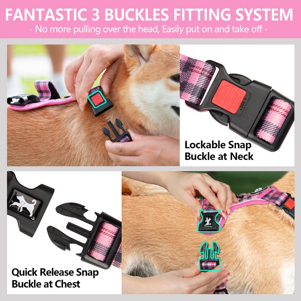 PoyPet Dog Harness and Leash Combo, Escape Proof No Pull Vest Harness, Reflective Adjustable Soft Padded Pet Harness with Handle for Small to Large Dogs