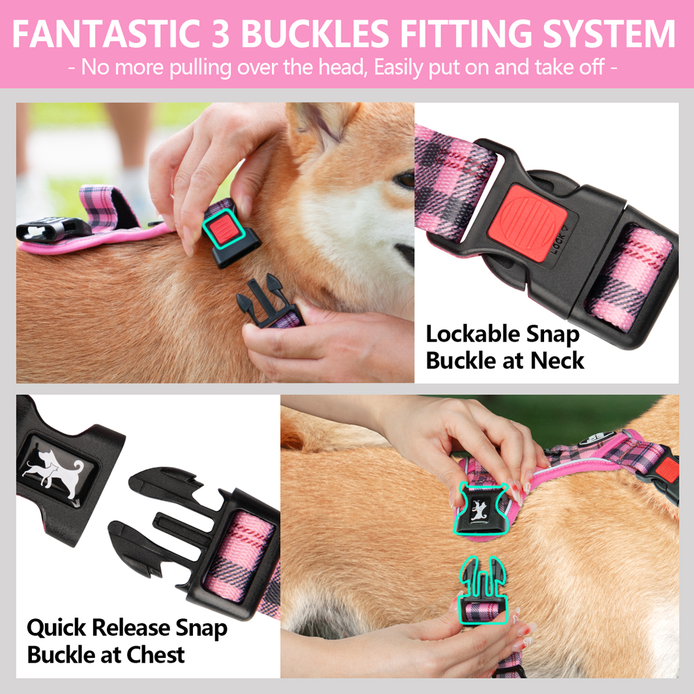 PoyPet No Pull Dog Harness and Leash Combo, Pink, Medium photo 4