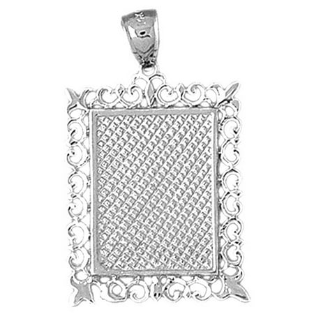 18K White Gold Hand-cut Frame Plate Pendant - 36 mm
