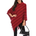 thumbnail image 1 of SAYFUT Womens Chic Asymmetrical Crochet Knitting Batwing Poncho Sweater With Fringe Long Sleeve Black/Red/Khaki, 1 of 6