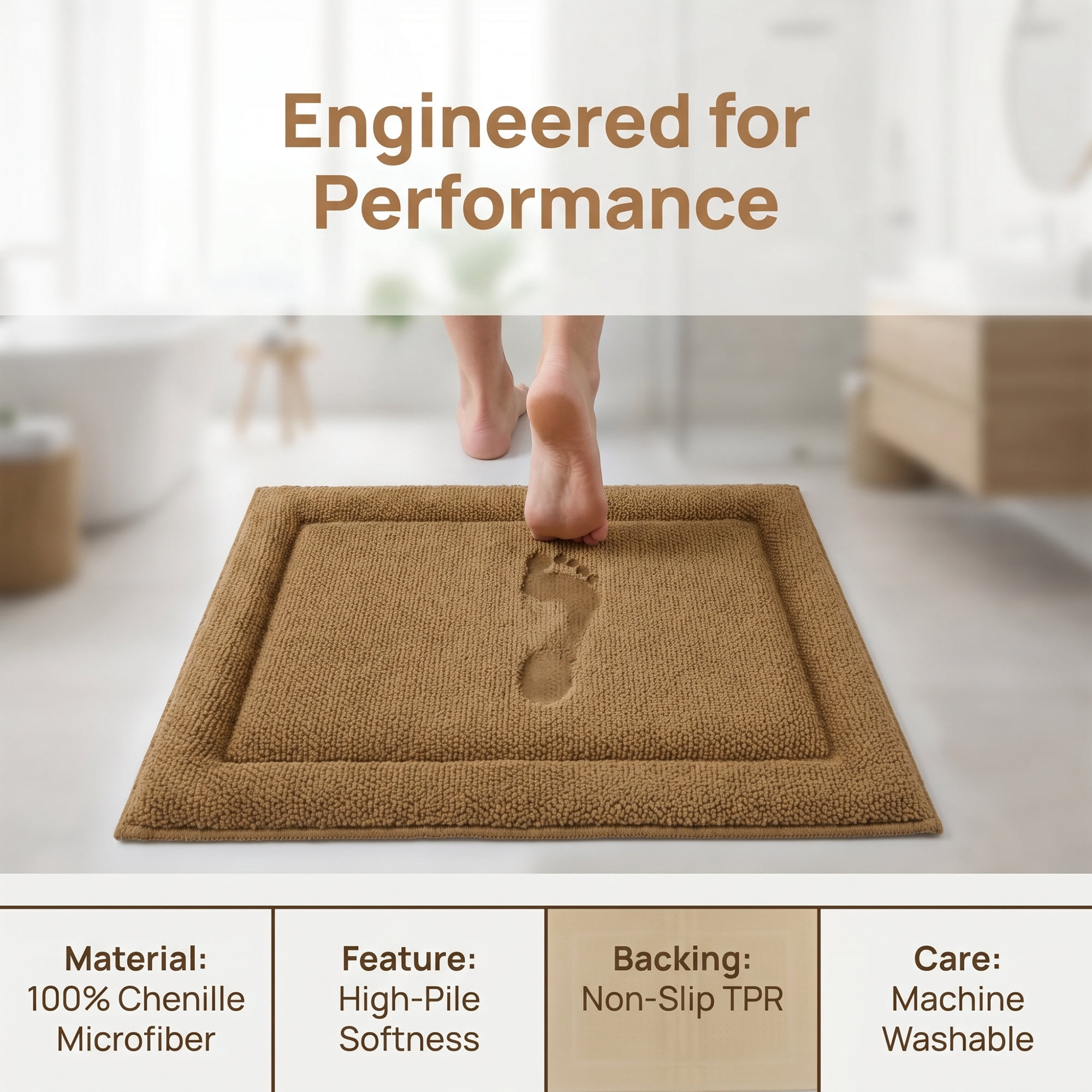 Unique Bargains Ultra Soft Shaggy Bath Mat Super Absorbent Non Slip Mat Khaki 24" x 17"