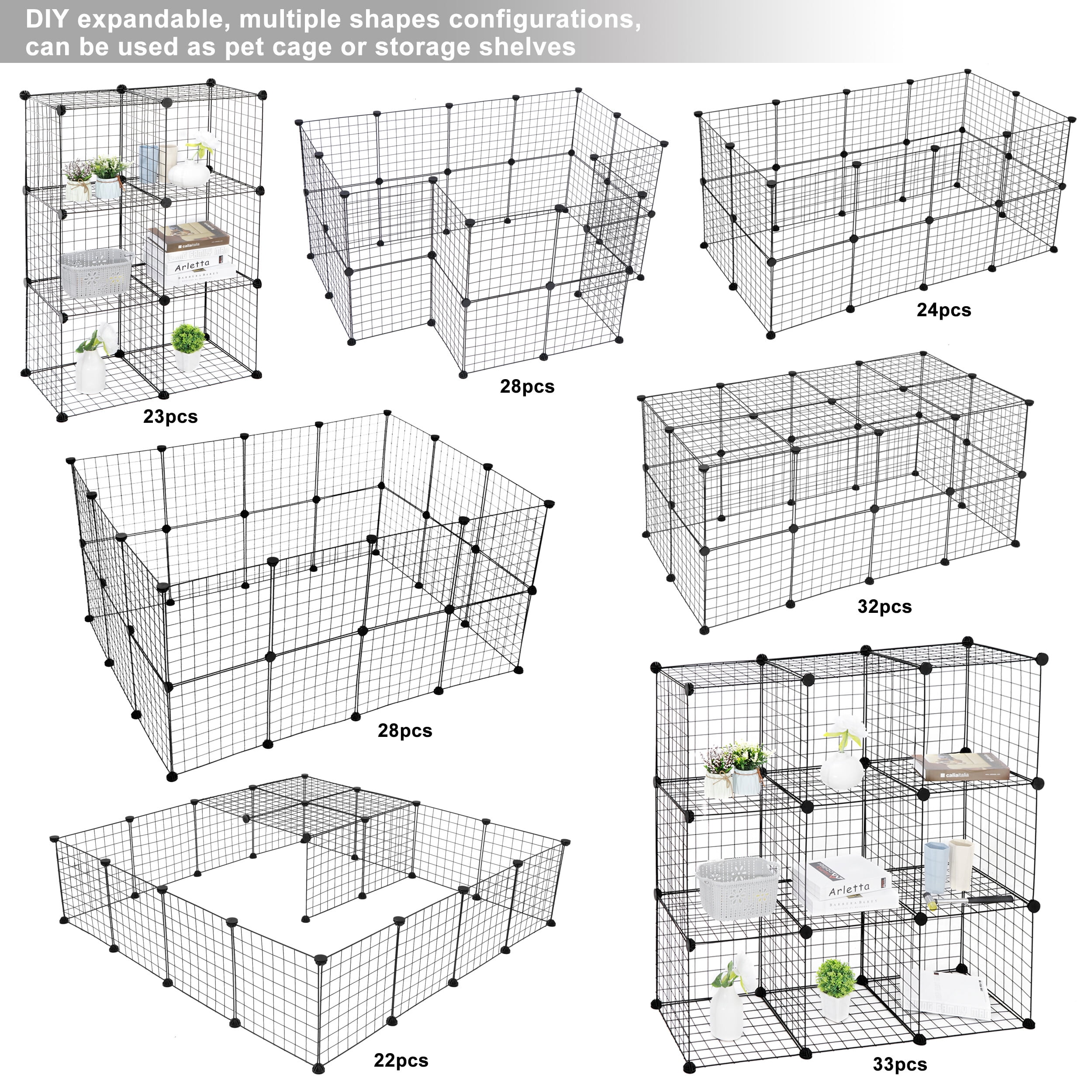 HomGarden 36 Panels Small Animal Playpen DIY Pet Cage Metal Mesh W/ Ramp for Bunnies Puppies