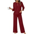 thumbnail image 6 of Women 2 Piece Lounge Sets Casual Ribbed Knit Long Sleeve Shirts Top Pants Loungewear Fall Outfits with Pockets, 6 of 6