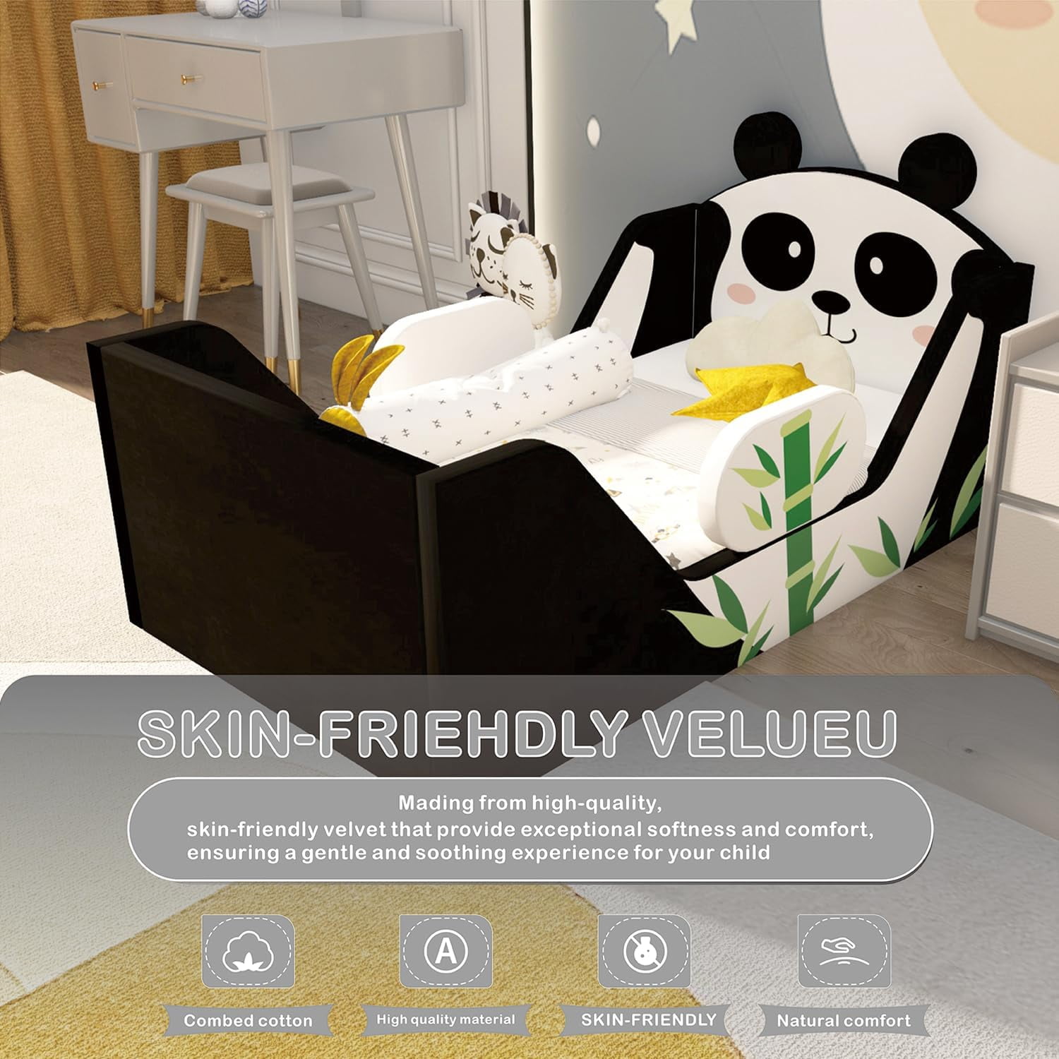 Toddler Beds, Child Bed for Kids with Extra Safty Broad, Standard Crib Size Animal Toddler Bed, Certified Fabric Toddler Beds,Toddler Floor Beds