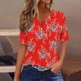 thumbnail image 2 of QATAINLAV Women's Blouses & Button-Down Shirts Fashion Eyelet Embroidery T Shirt Casual V Neck Henley Shirts Trendy Floral Print Going Out Tops Daily Sales Red L, 2 of 6