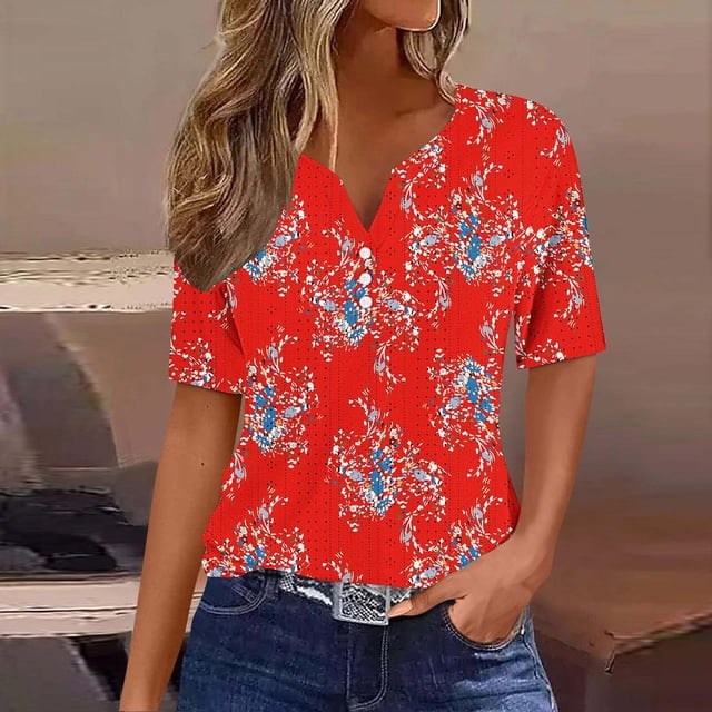 Blouses for Women, Womens V-neck Solid Color T-shirt Top