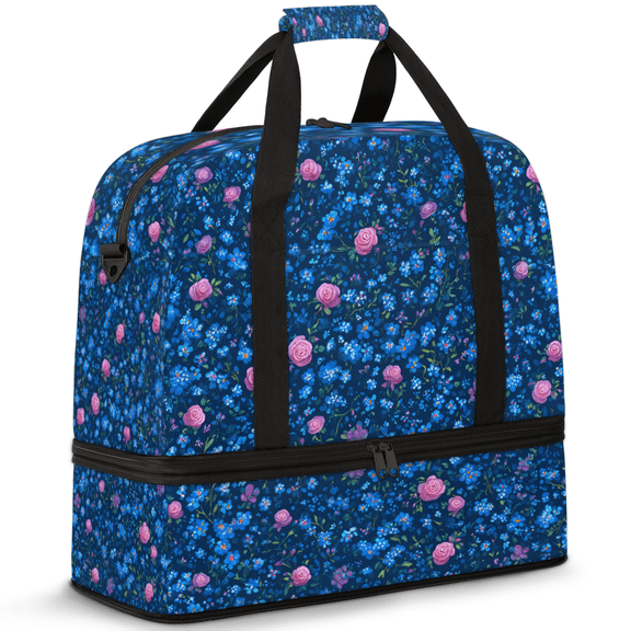 Herdesigns Rose Flower Foldable Travel Duffel Bag for Women Men, Weekend Overnight Carry On Bags with Shoe Compartment