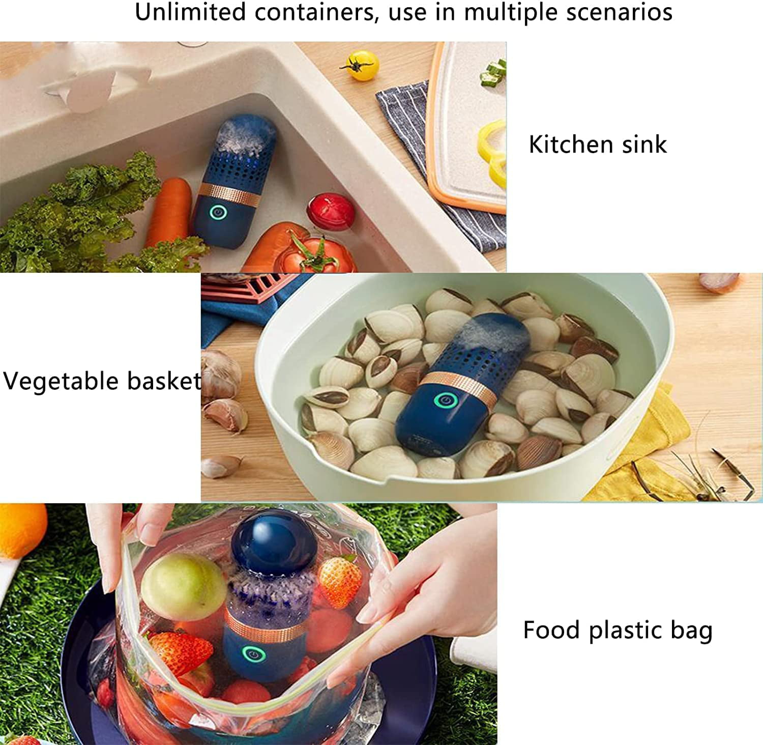 COMUSTER Fruit and Vegetable Washing Machine, Ultrasonic Fruit Washing  Unit, Dual Drain Electric Wash Basket Ingredient Purifier for Kitchen Food