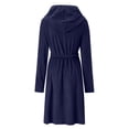 thumbnail image 5 of Arlun Women's Coral Hooded Sleepwear Robes Long Thick Nightgown with Pockets Comfy Soft over the Knee Length Bathrobes Fashion Solid Color Simple Stylish Loungewear Navy One Size, 5 of 6