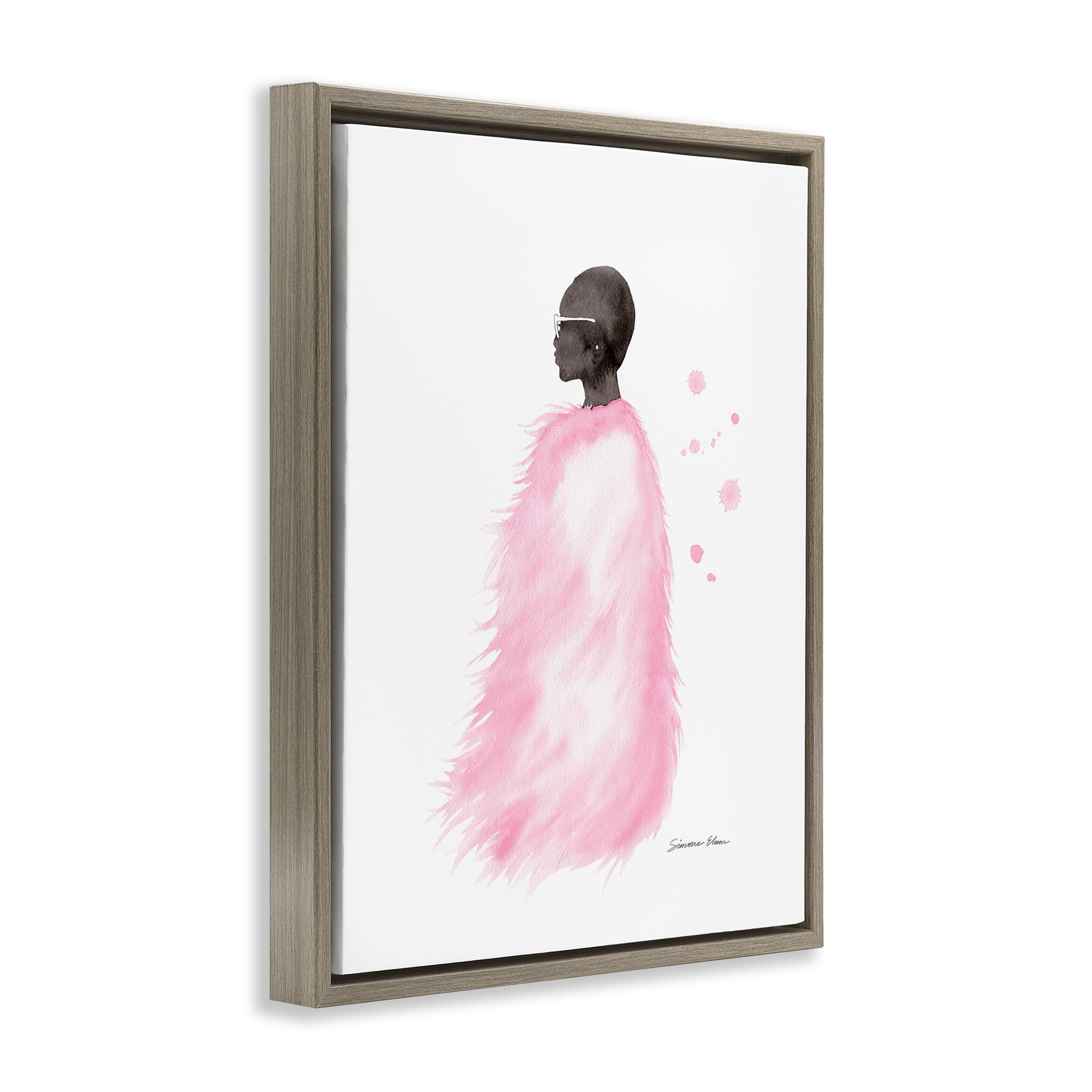 Stupell Industries Pink Fur Coat Portrait Brown Framed Floater Canvas Wall Art, design by Simone Elum