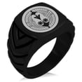 thumbnail image 1 of Stainless Steel Nanbu Samurai Crest Chevron Pattern Biker Style Polished Ring, 1 of 1