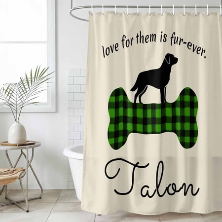 Green Black Buffalo Checkered Small Stall Shower Curtain Waterproof Shower Curtains for Bathroom Bones Cute Dogs Pets Washable Fabric Bath Curtain for Bathtub Decoration with Hooks 36x78 Inches