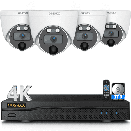 OOSSXX 4K Wired Security Camera System, 4CH Dome Cameras, 500GB HDD