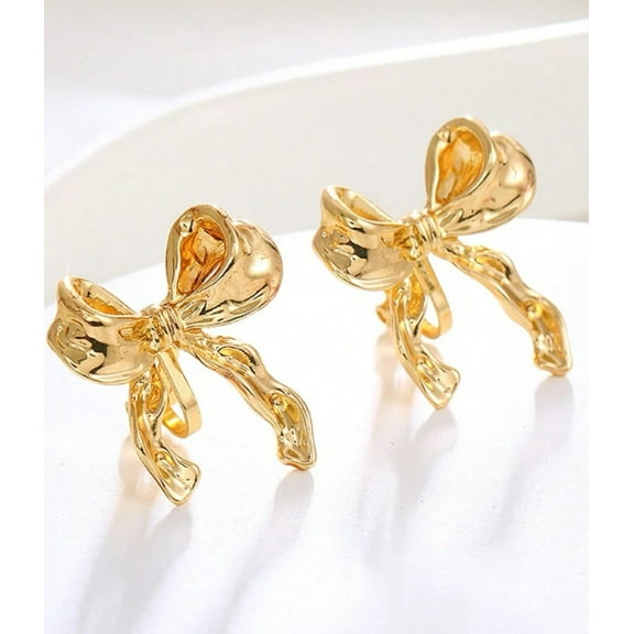 Clip on gold 3/4" wrinkled button style bow earrings
