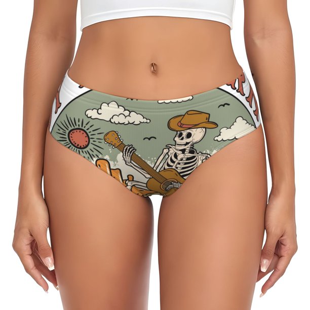 Fotbe Skeleton Cowboy And Guitar Calzones Estampados para Mujer – Ropa Interior de Algodón, Cómoda, Suave y Elástica-4X-Large