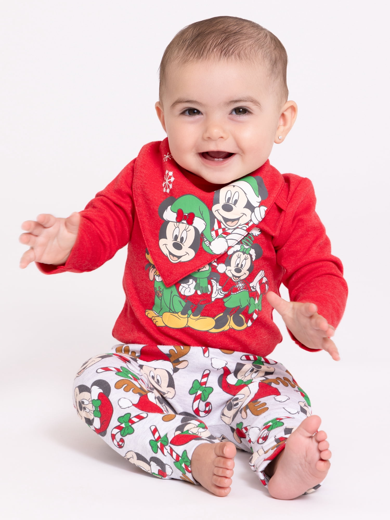 Character Infant Baby Holiday Take Me Home, Bib, Long-Sleeve Bodysuit, and Pants Outfit Set, 3-Piece Sizes Newborn-12 Months