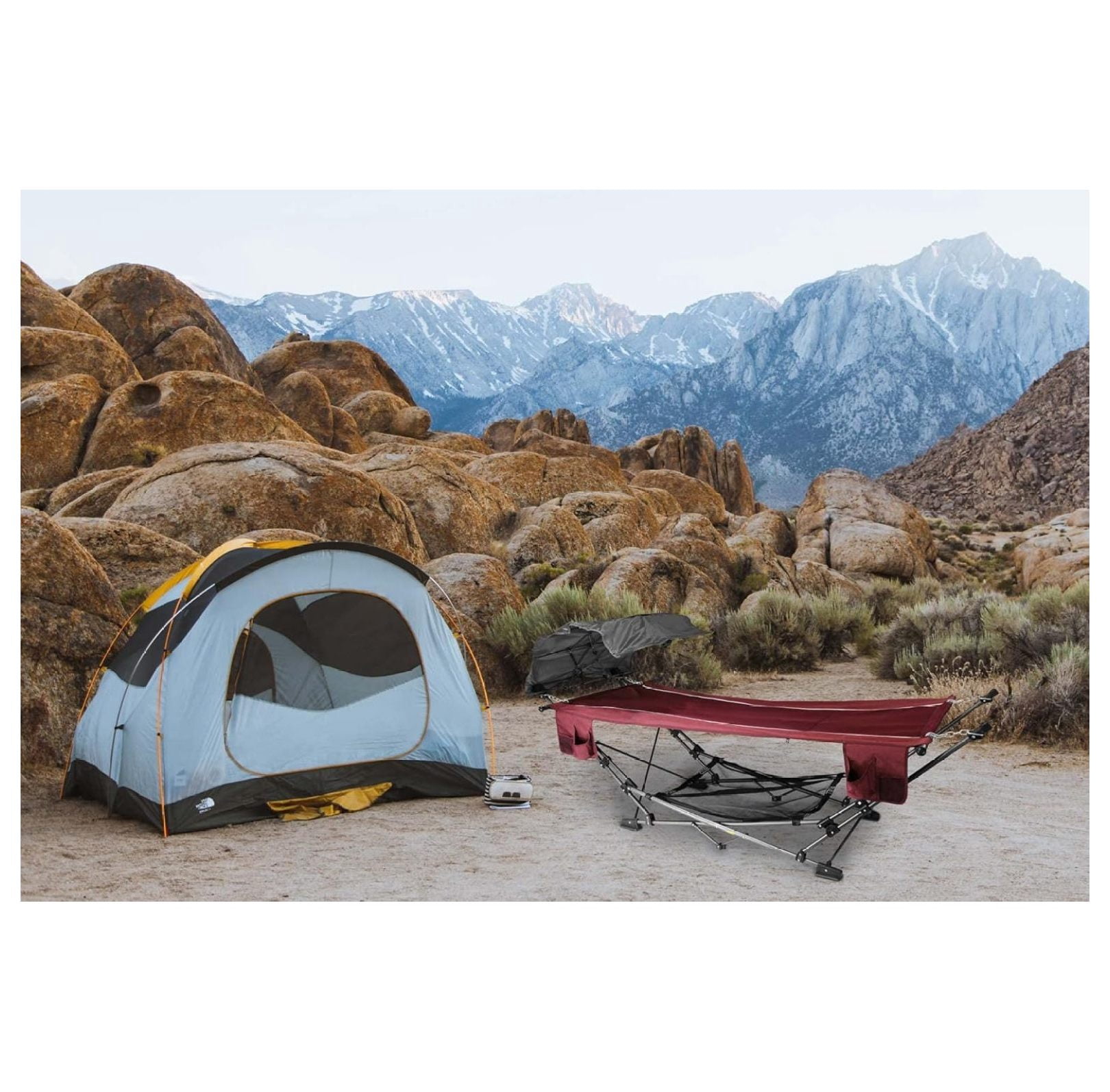 Limited Portable Folding Metal Framed Hammock with a Retractable Canopy, Perfect for Camping, Patio, Outdoor, and Relaxing, Side Pockets Included, Red (Pack of 1)
