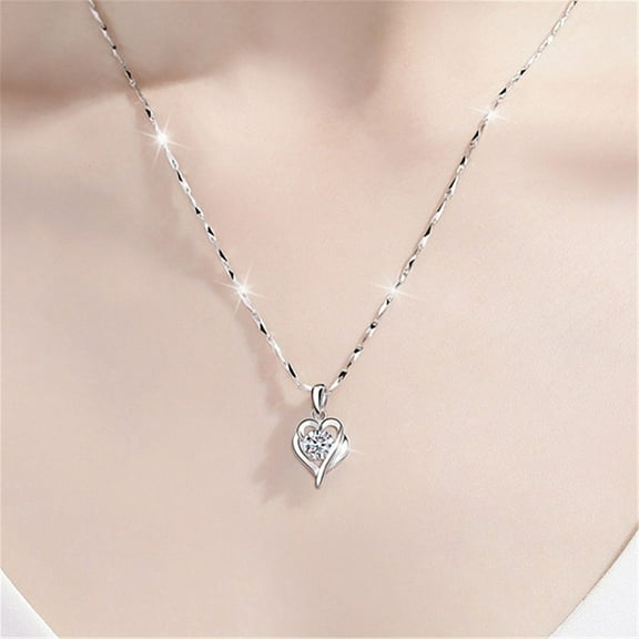 Women Silver Necklace Simple Student Sen temperament Clavicle Chain Love Diamond Necklace
