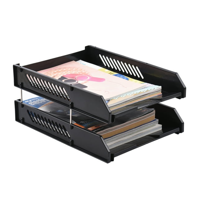 JIELISI Document Tray Desktop File Organizer Stackable 2 Tier Letter Tray Holder Magazine Rack Desk Accessories Paper Storage Stationery Supplies for Office School Home