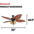 thumbnail image 2 of Honeywell Royal Palm 52" Tropical LED Ceiling Fan with Pull Chain, Bronze, 2 of 11