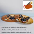 thumbnail image 4 of Shepherd Dog Luxury Microfiber Leather Round Coasters Set of 6 - 11x11 cm/4.3x4.3 in Drink Coasters for Home, Office, and Bar Use, 4 of 6