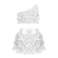 thumbnail image 3 of sususu Girls Outfits 2 piece Sequin Performance Two Piece Outfit Stretchy Comfort Fit Dance Top And Skirt For Parties And Shows,White,4-5 Years, 3 of 5
