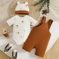 thumbnail image 5 of CAICJ98 Baby Boy Clothes Short Sleeved Cute Cartoon Romper + Shorts + Hat Overalls Suspender 3 Pcs Outfits Set (Coffee,3-6 Months), 5 of 5