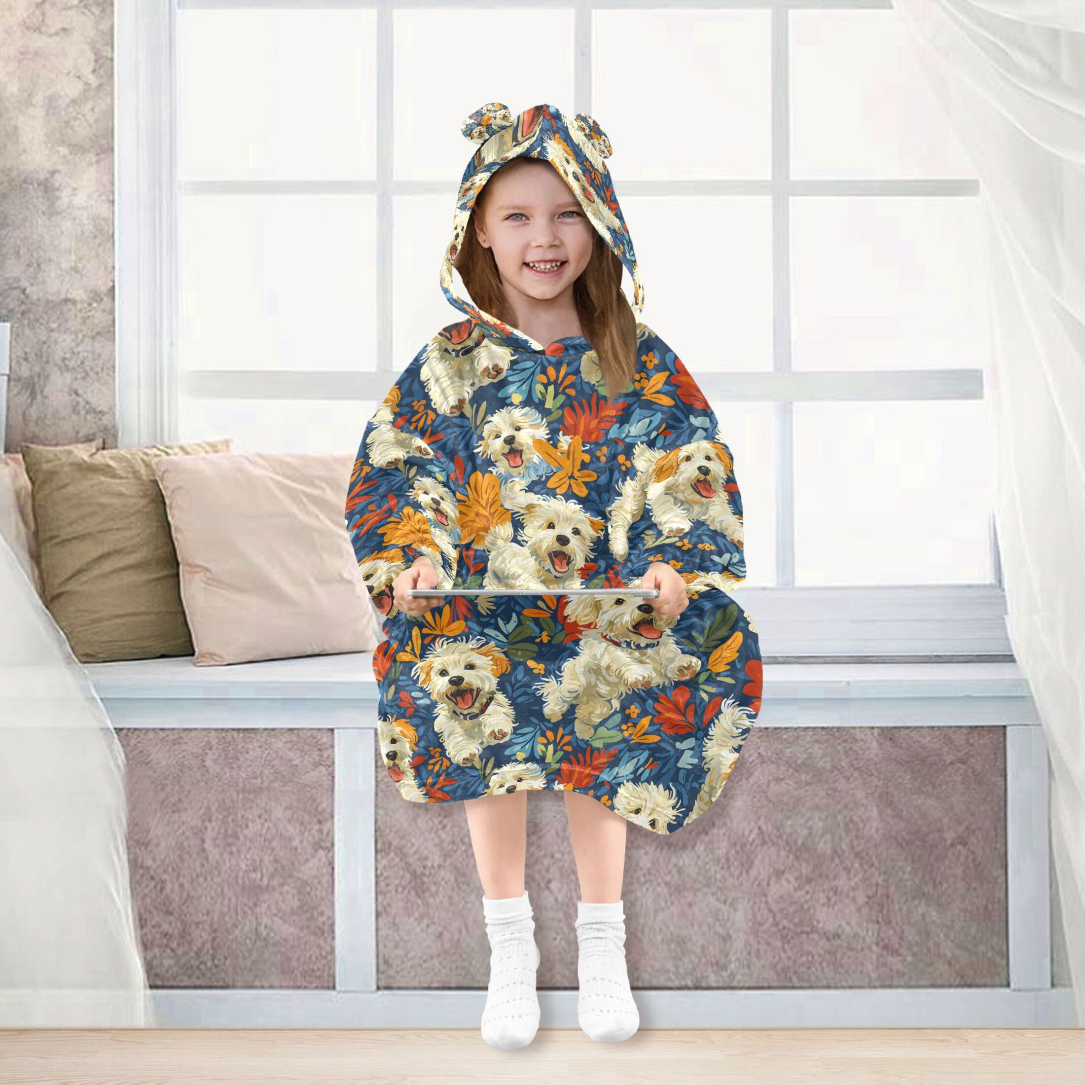 joogoo Wearable Blanket Hoodie for Cute Dog in Floral Oversized Sherpa Hooded 3-14 YR M