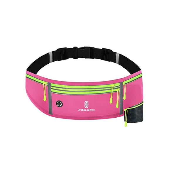 Hiroekza Running Belt with Water Bottle Sports Pack Waist Bag for Men & Women - Nylon Adjustable Zipper Pouch for Running Hiking Climbing - Running Gear Accessories Pink