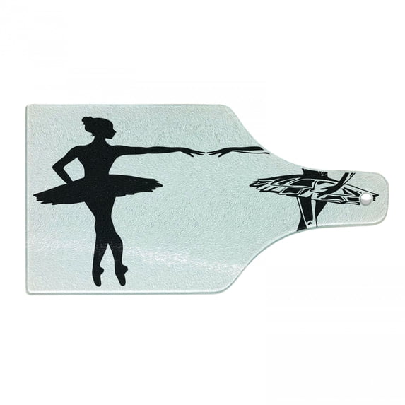 Ballet Cutting Board, Silhouette of 2 Female Ballerinas in Classic Dresses on Stage Performance Arts, Decorative Tempered Glass Cutting and Serving Board, in 3 Sizes, by Ambesonne