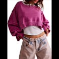 thumbnail image 3 of Sudadera Corta para Mujer, Cuello Redondo, Larga, Talla Grande, Otoño-Invierno 2025, Estilo Jersey Holgado. Rosa Roja L, 3 of 9