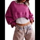 thumbnail image 3 of Sudadera Corta para Mujer, Cuello Redondo, Larga, Talla Grande, Otoño-Invierno 2025, Estilo Jersey Holgado. Rosa Roja L, 3 of 9