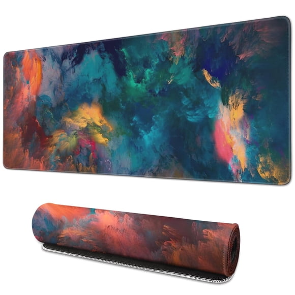 Découvrez Stellar Gaming avec Notre Grand Tapis de Souris de Bureau - Base en Caoutchouc Antidérapante, Bords Cousus, Design Galaxie Colorée (31.5x11.8 Pouces)