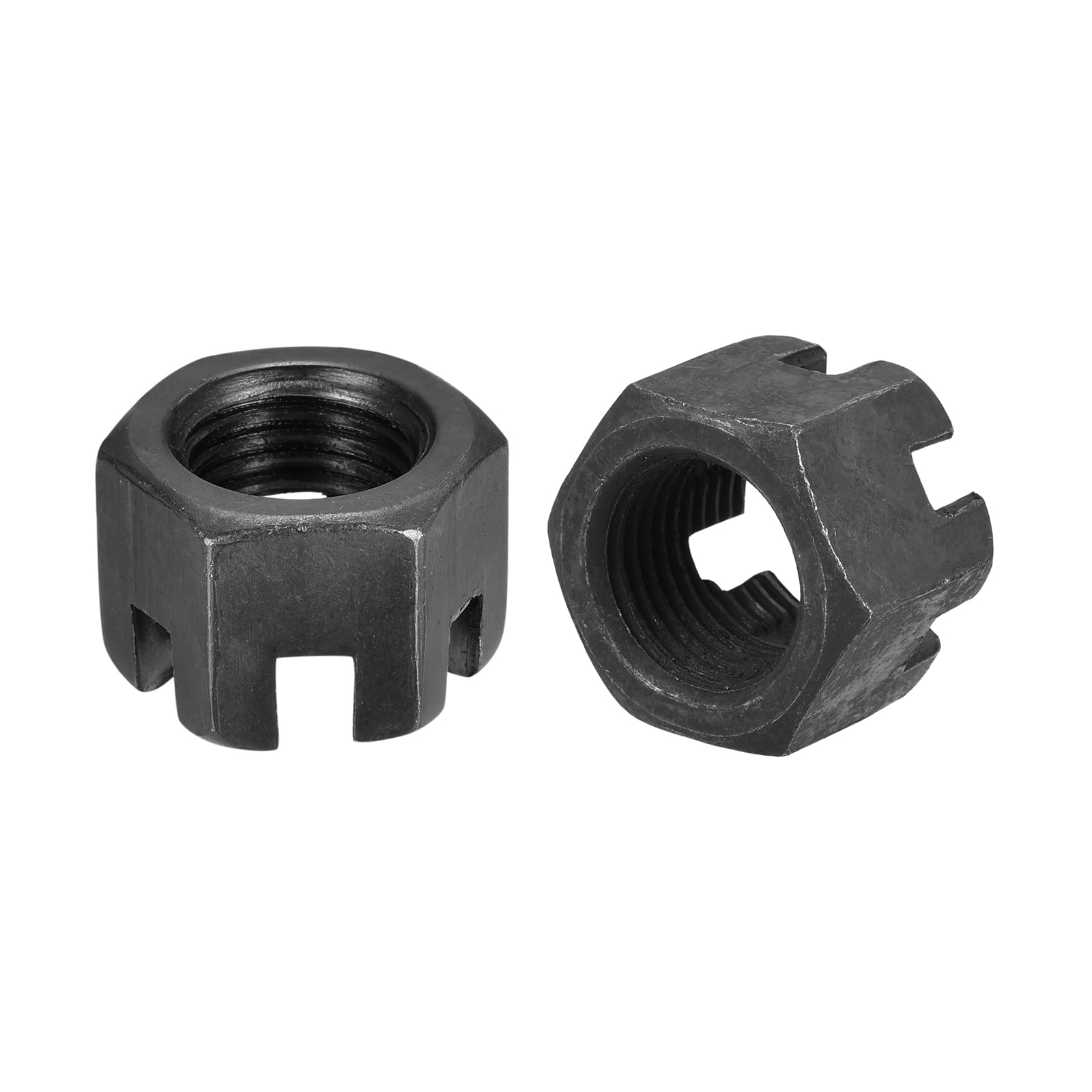 Uxcell M16x1.5mm Hexagon Slotted Nut, Grade 4.8 Carbon Steel Hex Castle Nuts, Black, 5Pack