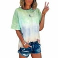 thumbnail image 1 of T-Shirt pour Femmes Teinté Causal Haut Manches Courtes Col Rond Chemisier, Vert, XXL, 1 of 9