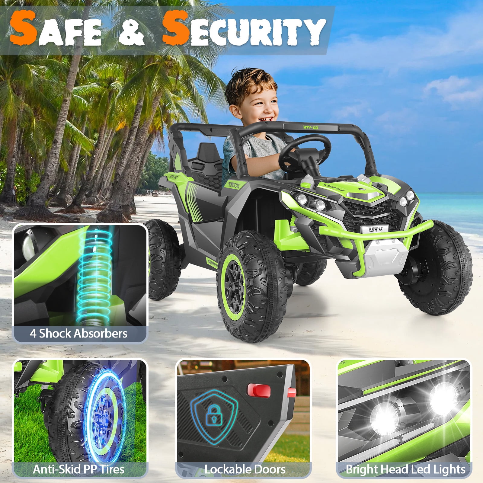 Funcid 24V Ride on Car for Kids, 2WD/4WD Switchable Ride on Car with Remote Control, 2 Seater Ride on Toys, UTV, Bluetooth, Music, LED Lights, Storage Space