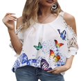 thumbnail image 1 of Chemise à Manches Courtes Imprimée à Fleurs pour Femme Été Blouse Décontractée à Épaules Froides, 1 of 2