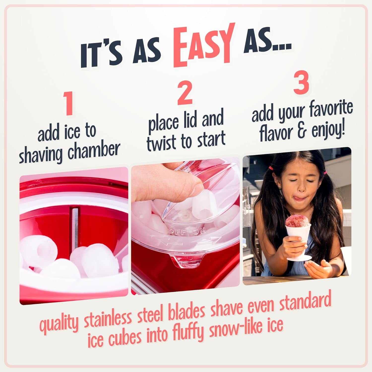 Retro Snow Cone Shaved Ice  - Metallic Red Table-Top Slushie Maker with Stainless Steel Blades