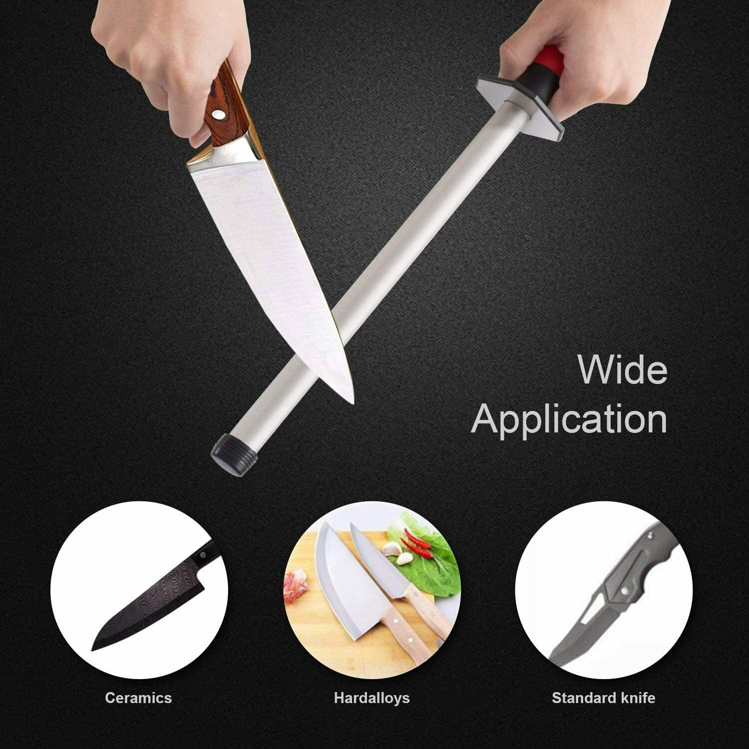 2 PACK 10 inch Kitchen Knife Sharpener Diamond Sharpening Honing Steel Rod Stick