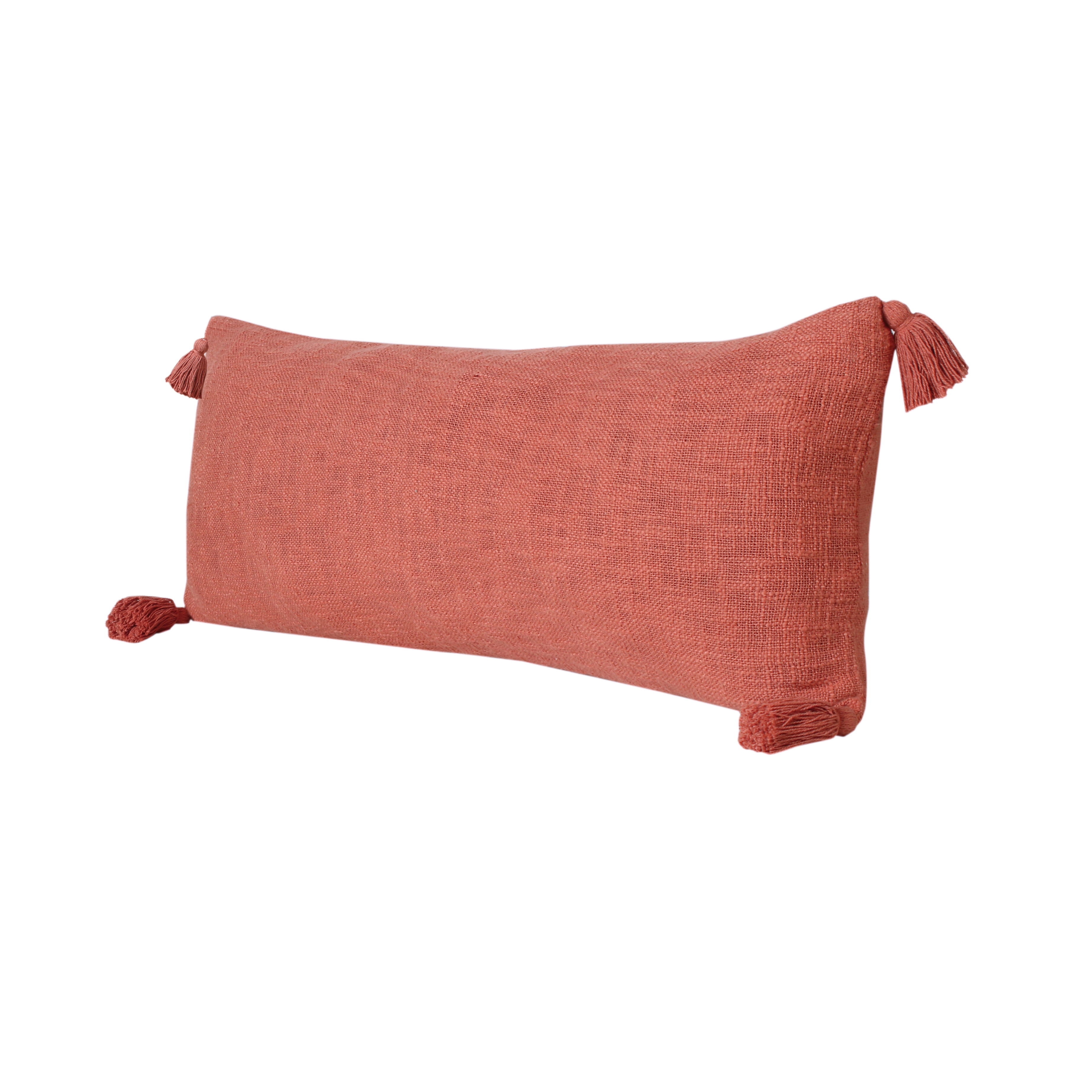 Ox Bay 14" x 36" Hand-Woven Red/ Orange Solid Organic Cotton Pillow Cover