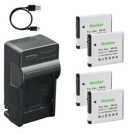 Kastar 4-Pack Battery and AC & USB-C Charger Compatible with Canon NB-8L NB-8LH PowerShot A2200 A3000 IS A3100 IS A3150 IS A3200 IS A3300 IS