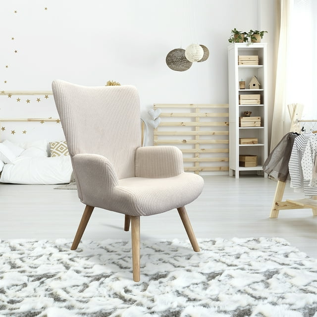 Sillón Moderno Beige Blue Room Tapizado Tela-patas Madera Caucho