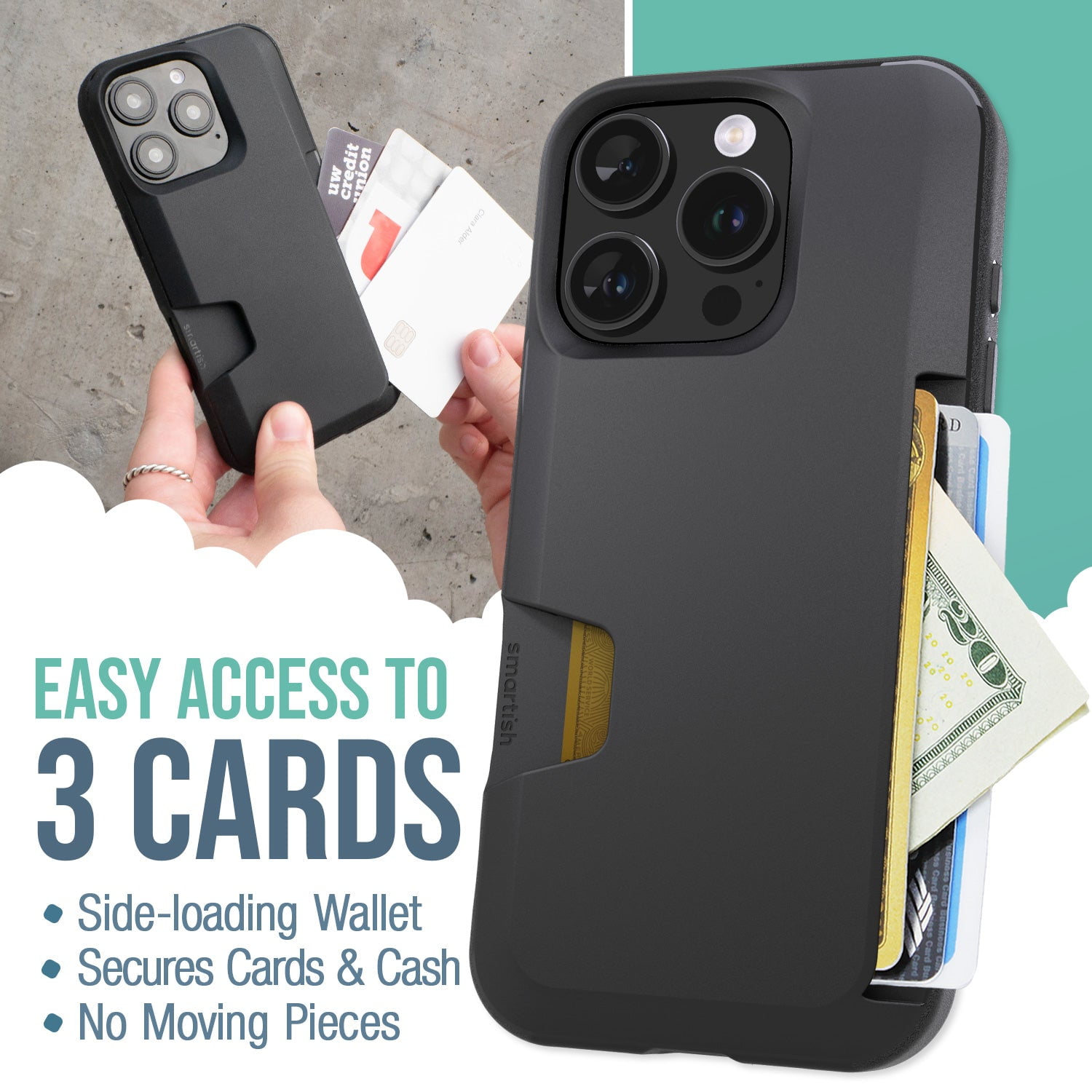 Smartish® iPhone 16 Pro Wallet Case - Wallet Slayer Vol. 1 [Slim + Protective] Credit Card Holder - Drop Tested Hidden Card Slot Cover Compatible with Apple iPhone 16 Pro - Black Tie Affair