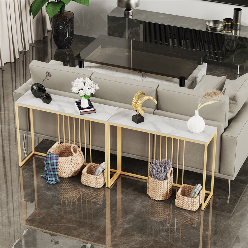 Wisfor Sintered Stone Console Table Slim Narrow Hallway Tablefor Living Room Entryway ,White 39.4x11.8x30.9in