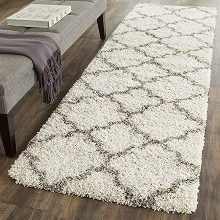 SAFAVIEH Hudson Shag Collection SGH282A Moroccan Trellis Non-Shedding Living Room Bedroom Dining Room Entryway Plush 2-inch Thick Runner  2 3  x 16    Ivory / Grey SAFAVIEH Hudson Shag Collection SGH282A Moroccan Trellis Non-Shedding Living Room Bedroom Dining Room Entryway Plush 2-inch Thick Runner  2 3  x 16    Ivory / Grey