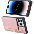 thumbnail image 3 of iPhone 14 Pro Case with Card Holder for Women,Crossbody Wallet Case for iPhone 14 Pro with Strap,[Ring Holder Kickstand] Lanyard Leather PU Magnetic Clasp Zipper Purse,6.1" Pink, 3 of 14