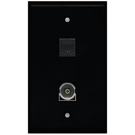 RiteAV - Black 1 Port Toslink 1 Port Cat5e Ethernet Black Wall Plate