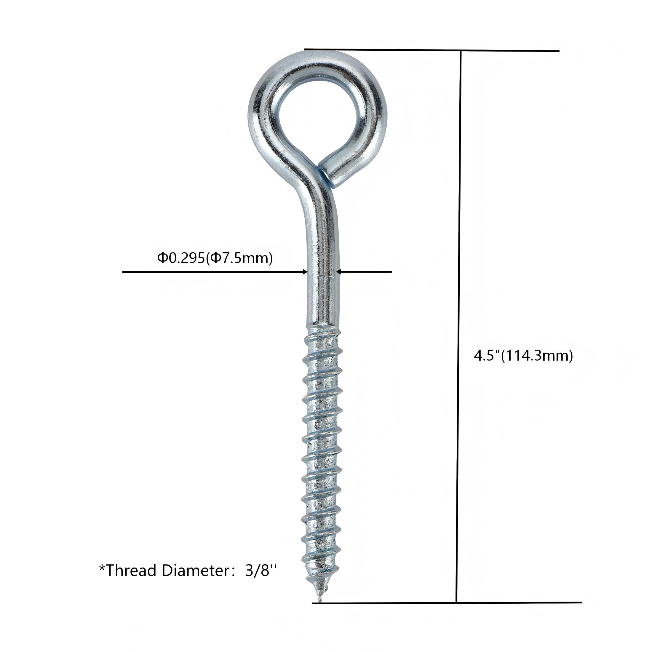 (6 pack) Hyper Tough 3/8 inch. x 4-1/2 inch. Lag Screw Eye, Zinc Plated